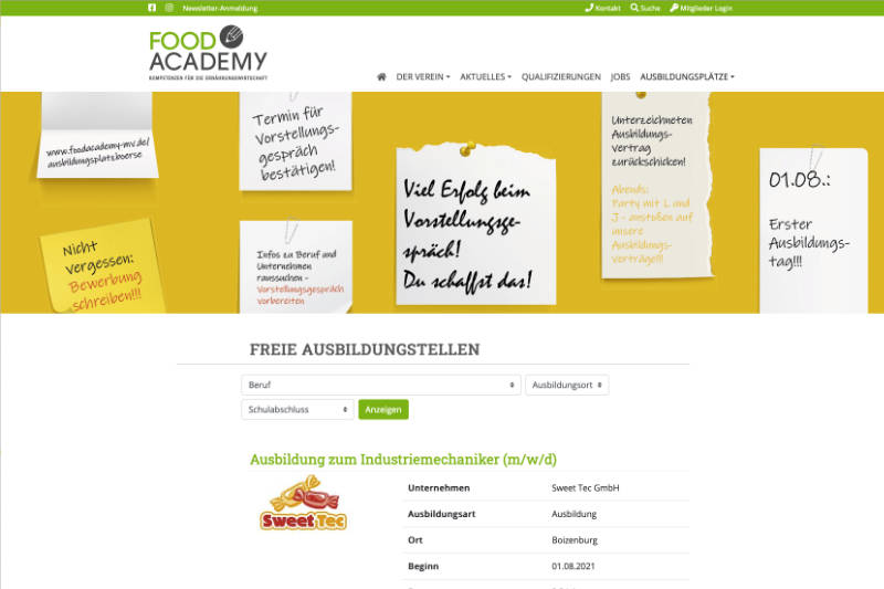 Webseiten-Projekt Food Academy MV